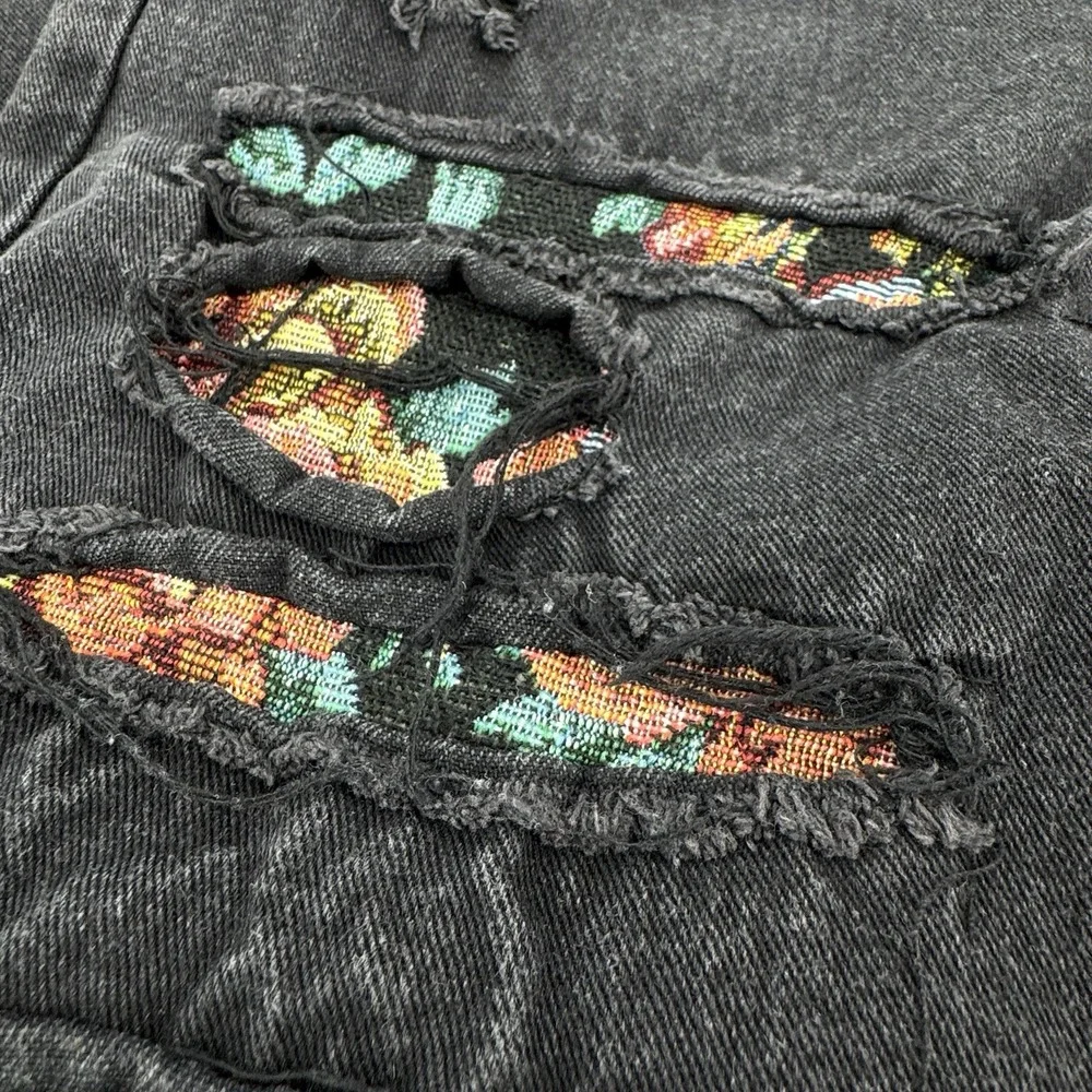 boohooMAN Men's 30 Black Distressed Ripped Jeans Colorful Patchwork Y2K Grunge